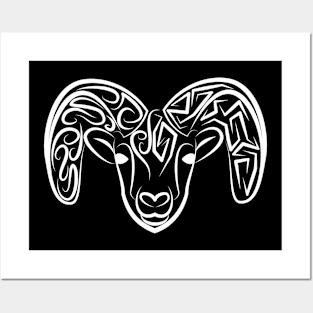 Black and White Tribal Goat / Sheep Posters and Art